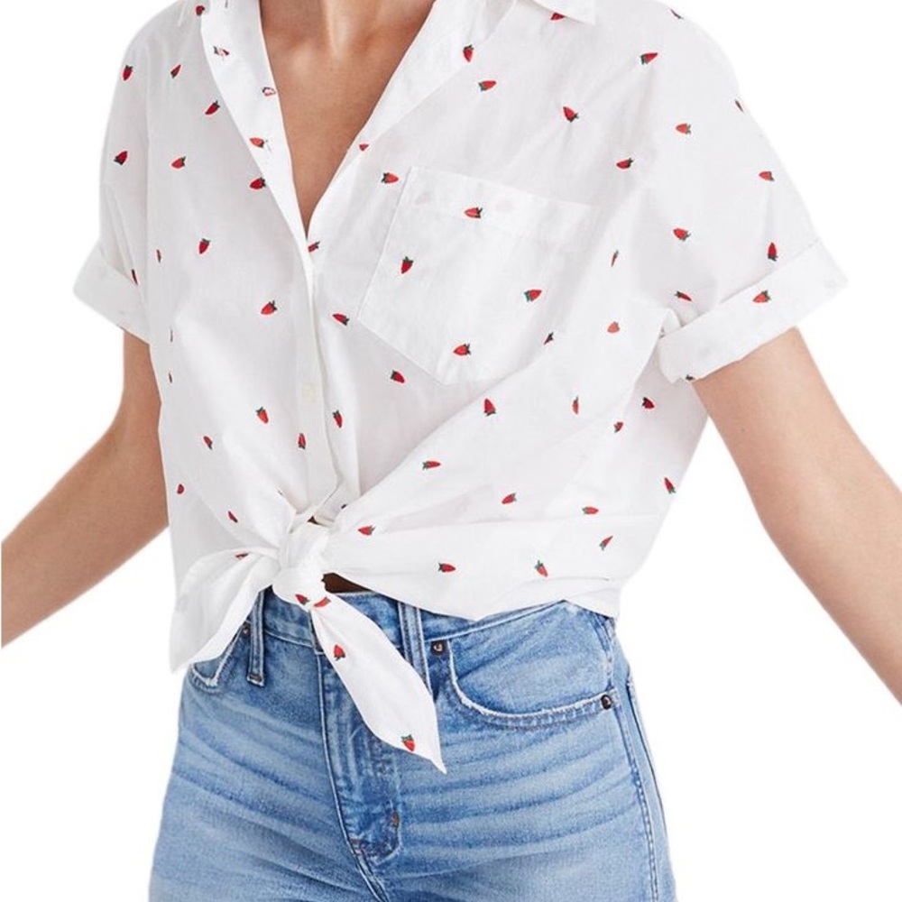 Madewell Strawberry Print Courier Shirt XS